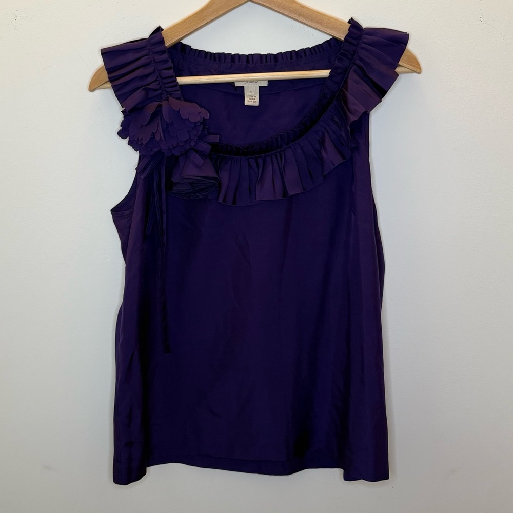 J. Crew Purple Ruffle Silk Sleeveless Top